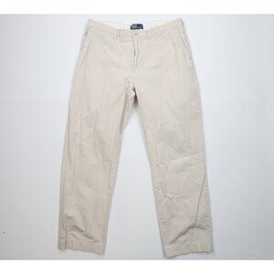 Vtg 90s Ralph Lauren Mens 38x32 Distressed Prospect Wide Leg Chino Pants Stone